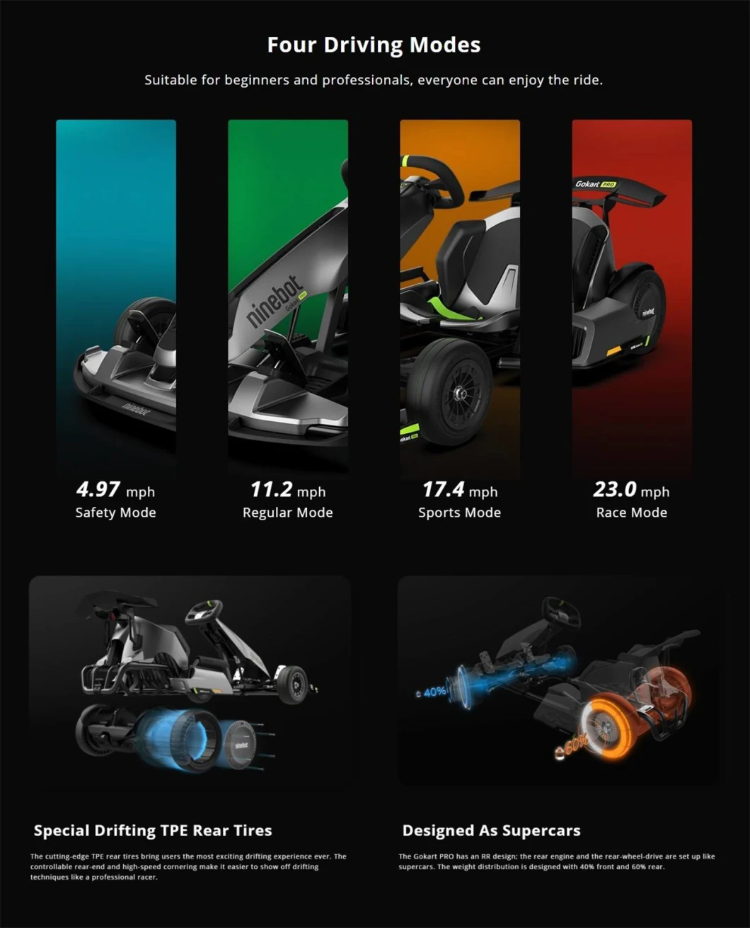 Ninebot Gokart PRO Lamborghini Electric Racing Go Kart High Speed 40km/H Wholesale New Design Adult Electric Go Kart